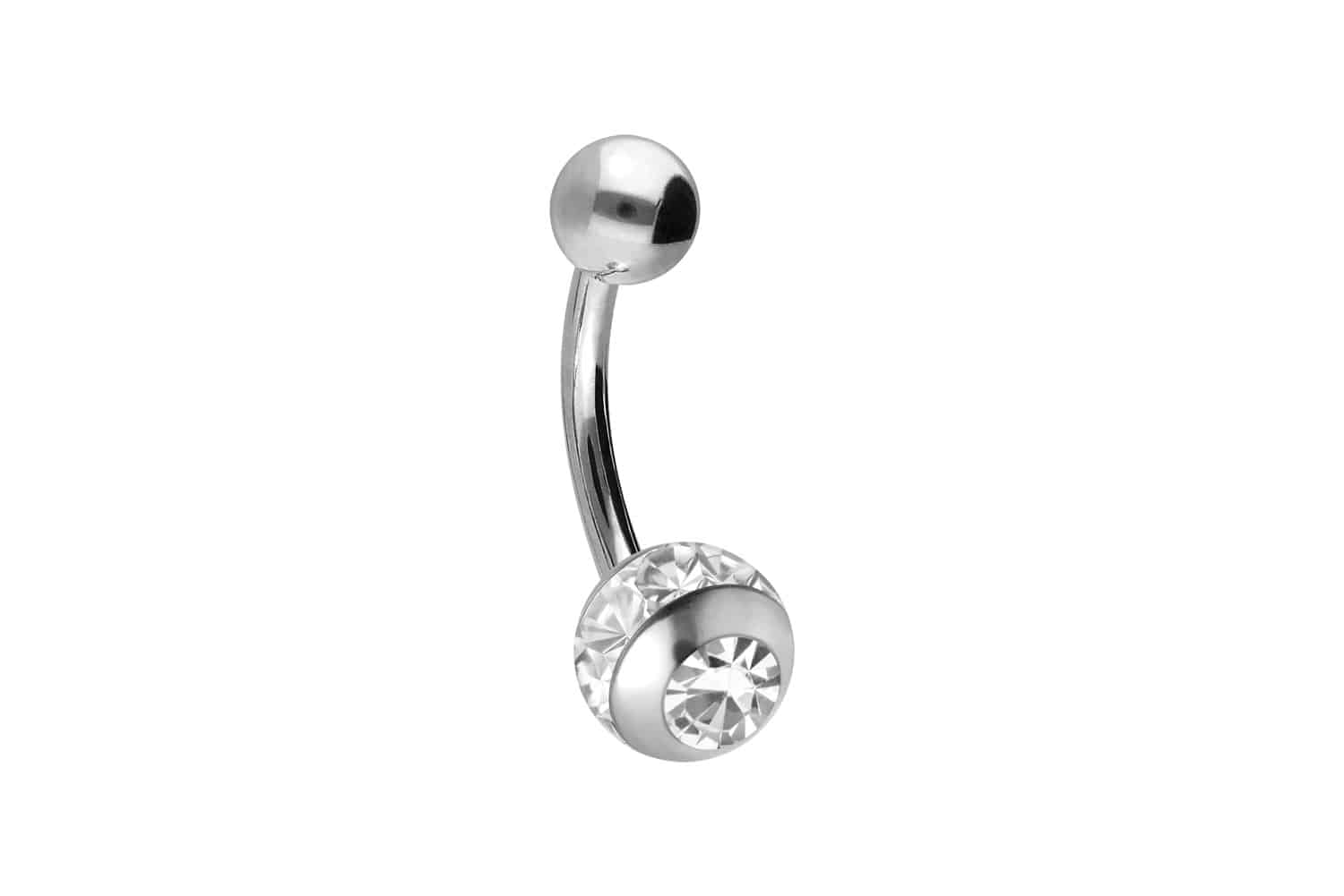 Chirurgenstahl Mini Bananabell Piercing EPOXY-RING + KRISTALL- + CHIRURGENSTAHL-KUGEL
